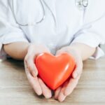 cropped view of doctor in white coat holding plastic heart