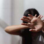 Close up focus of hand woman showing to stop violence fear abuse